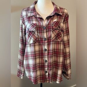 DEMOCRACY Plaid Button-Up Women's Lightweight Flannel Shirt Size M ~ NWT~
